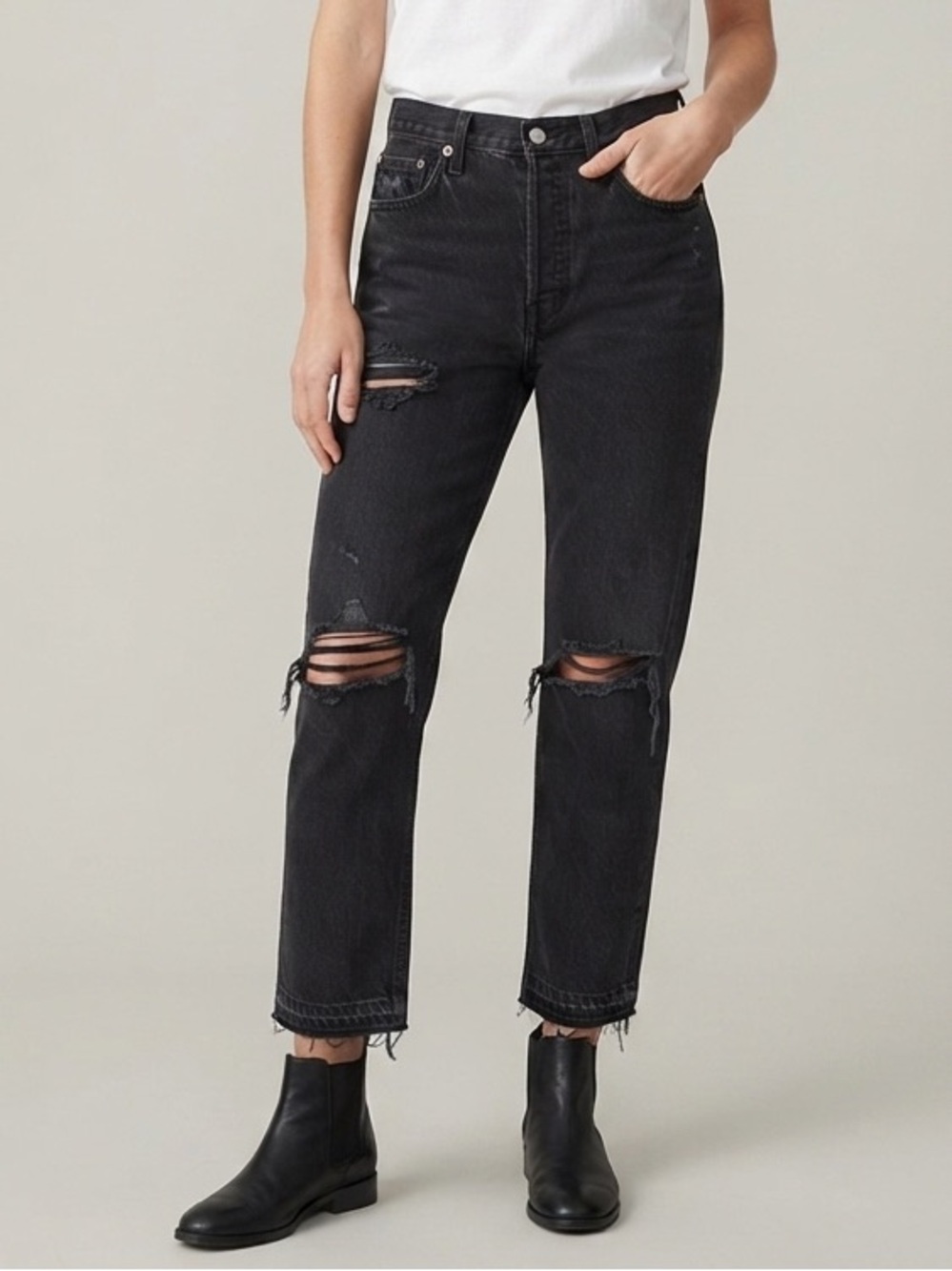 Free People We The Free Sz 30 Black Distressed Relaxed Mom Jean